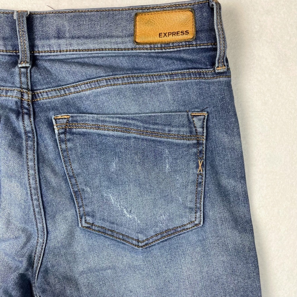 Express Performance Cropped Skinny Jeans Womens Sz 6 Mid Rise Distressed Stretch - Picture 6 of 11